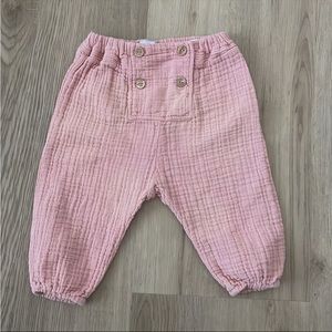 Zara Girls Textured Cotton Button Harem Pants in Pink Sz 6-9 Months